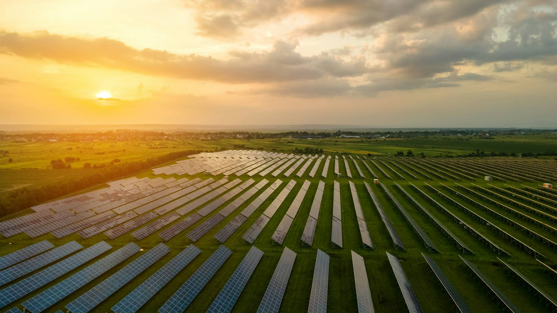 Aerial view of large sustainable electrical power plant
