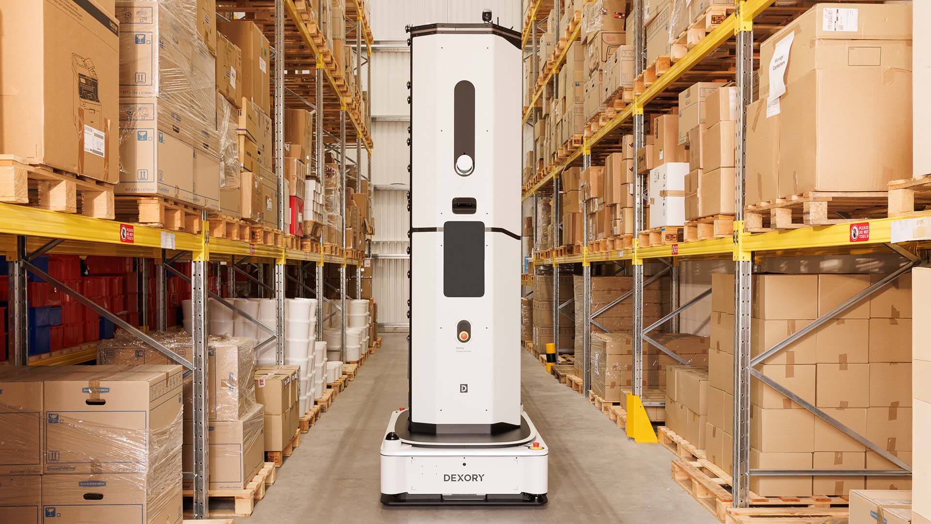 Dexory AGV in a warehouse.
